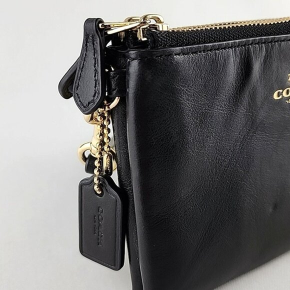 COACH Black Leather Wristlet Wallet Dual Zip Compartment Gold Tone Hardware - Picture 4 of 16